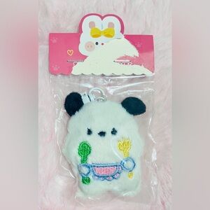 Cute Little Puppy Keychain with Black and White Ears